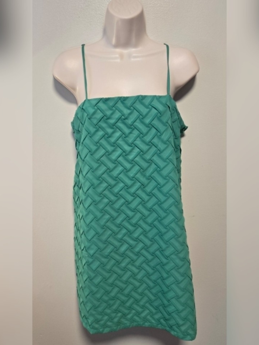 Lena Medium Green Textured Spaghetti-Strap Dress